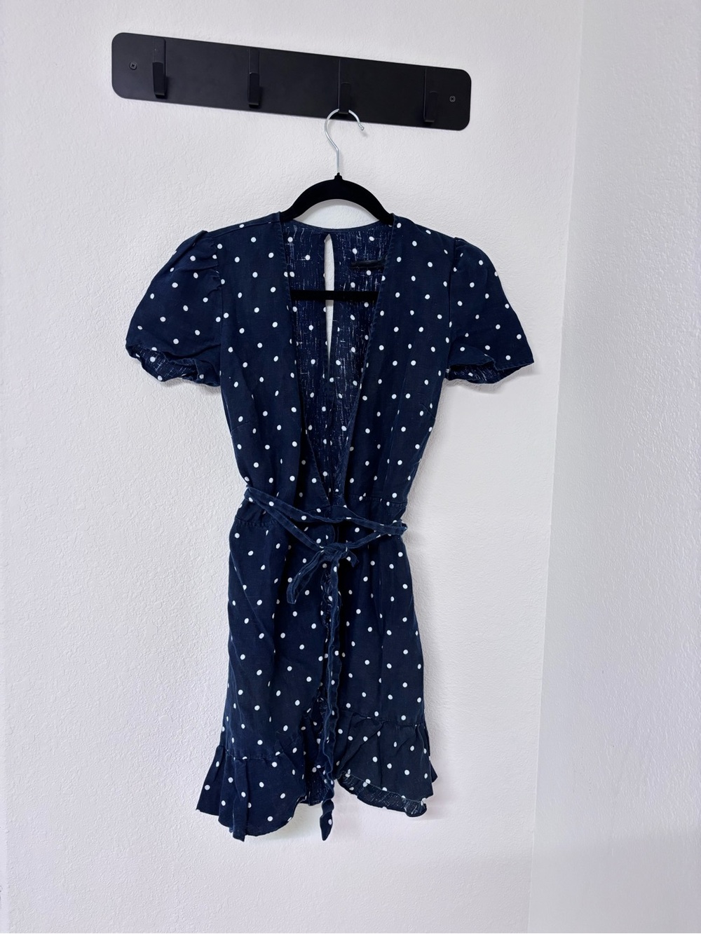 Reformation Sally Linen Polka Dot Wrap Dress